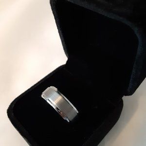 Two Tone Tungsten Carbide Men's Wedding Band, Size; 10.5, Engraved; I Love You